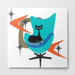 Atomic Cat Sitting on a Retro Styled Egg Chair Metal Print | Atomicstarburst, Vintageelover, Retrocat, 50S, Eggchair, Catlover, Fifties, Vintagelover, Vintagestyle, Blackcat 