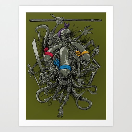 Ancient Ninja Xenomorphs Art Print