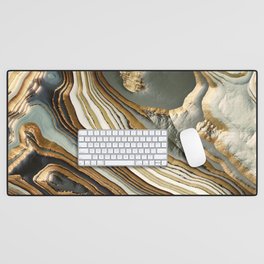 White Gold Agate Abstract Desk Mat
