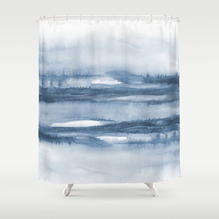 Indigo Clouds, Blue Abstract Art Shower Curtain