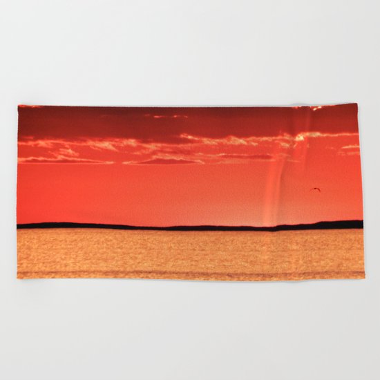Orange Sky and Sea Beach Towel