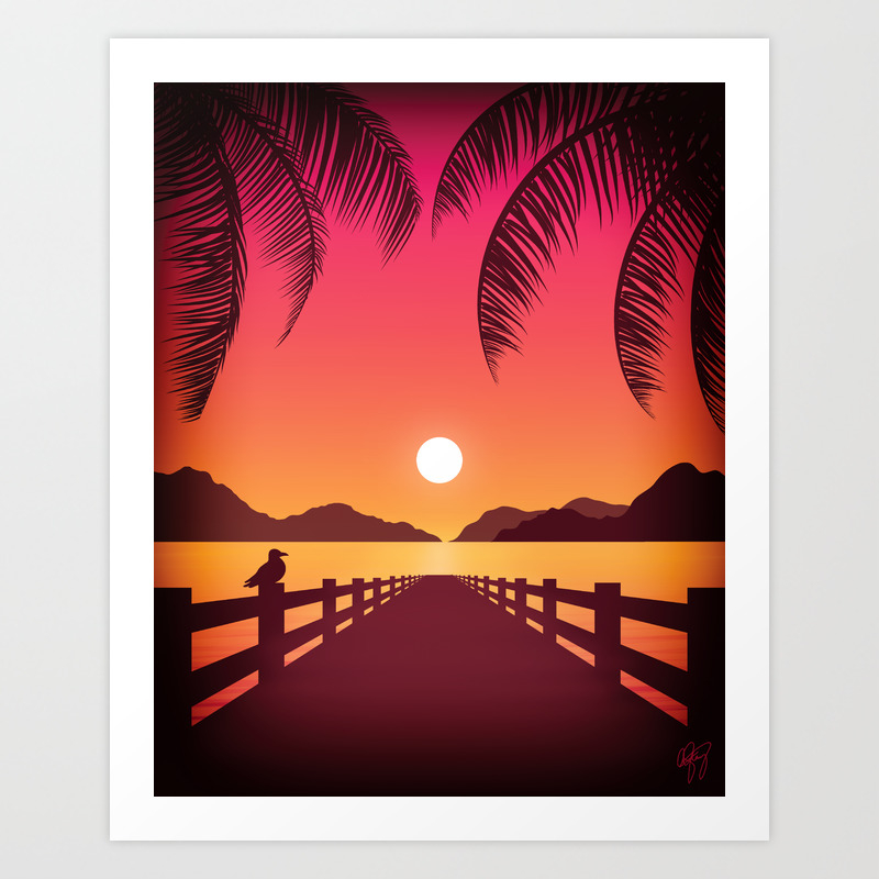 Pink Sunset Beach Art Print By Drxgonfly Society6