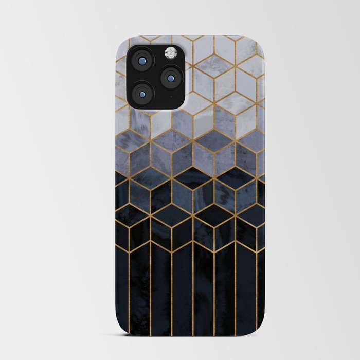 Dark Blue Navy Gradient Cubes Pattern iPhone Card Case