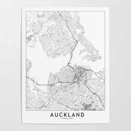 Auckland White Map Poster