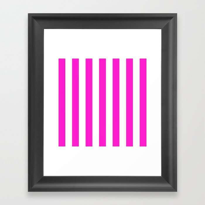 Vertical Stripes (Hot Magenta/White) Framed Art Print