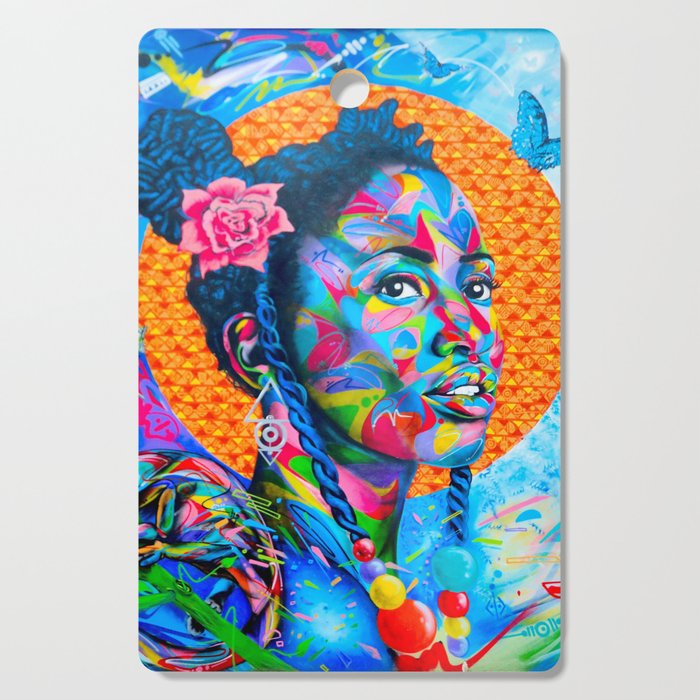 You are the light in this world; African American colorful female portrait painting Cutting Board