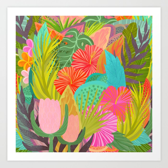 Saturated Tropical Plants and Flowers Art Print