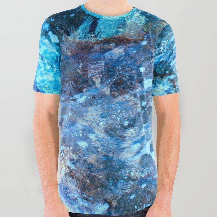 Blue Flowing Water Photo Manipulation All Over Graphic Tee