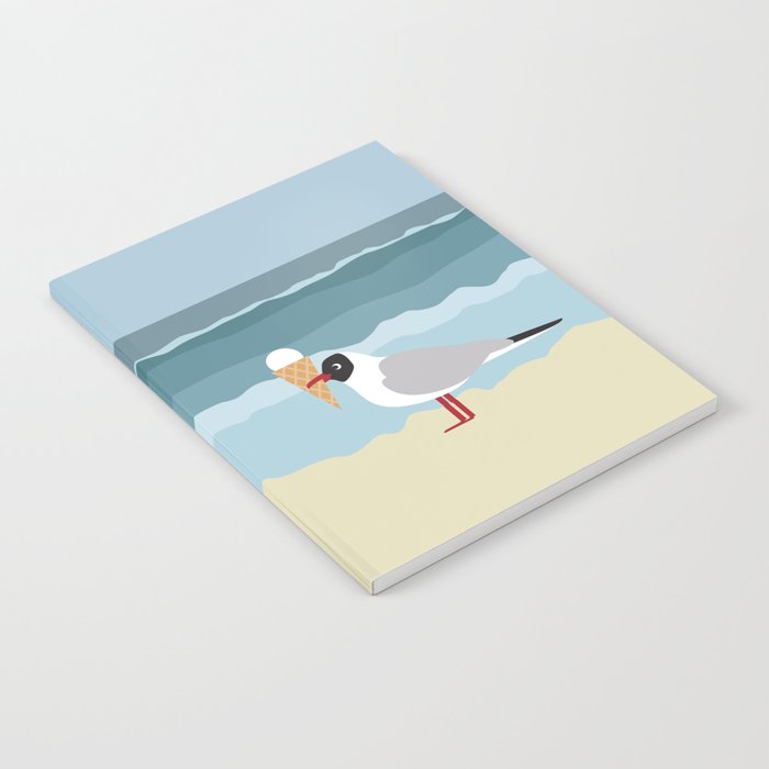 Cute seagull with ice cream by the sea Notebook