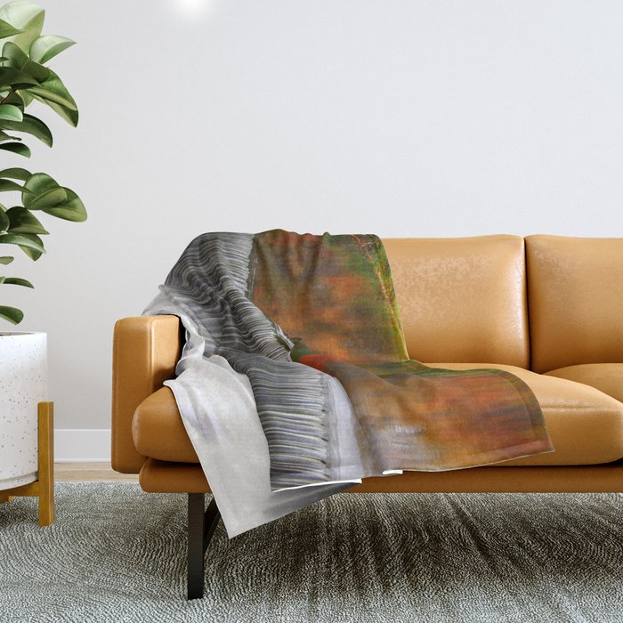 Autumn Watercolors at the Waterfall Throw Blanket