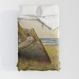 Stranded Wooden Boat on a Beach Duvet Cover