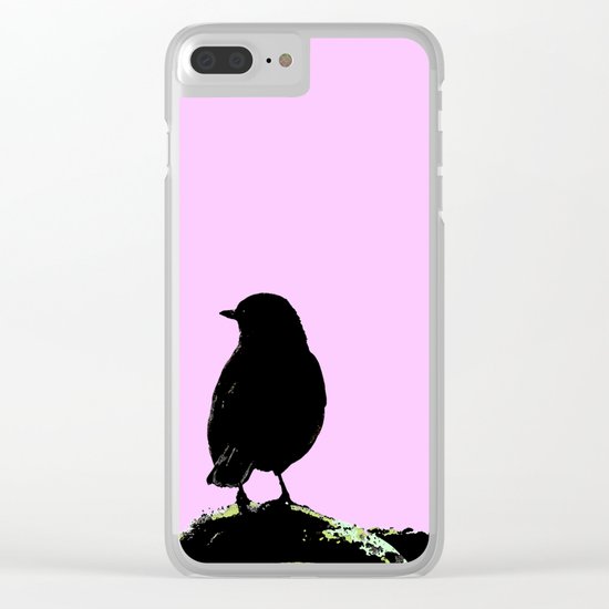 Spring mood - singing bird - black bird on a pink background Clear iPhone Case