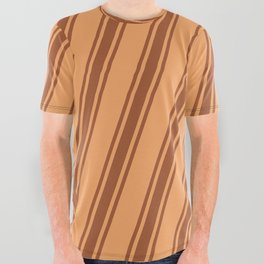 [ Thumbnail: Brown & Sienna Colored Lines Pattern All Over Graphic Tee ]