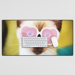 Cute Siamese Kitten with Pink Heart Sunglasses Desk Mat
