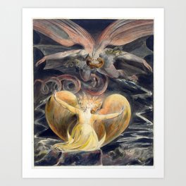 William Blake The Great Red Dragon and the Woman Clothed with the Sun Art Print | Bible, Oil, Christian, Revelation, Sun, Romanticism, Monster, Painting, Greatreddragon, Williamblake 