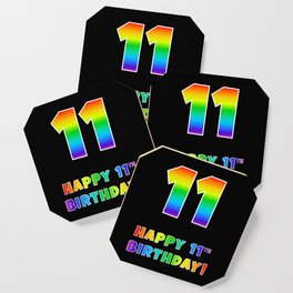 [ Thumbnail: HAPPY 11TH BIRTHDAY - Multicolored Rainbow Spectrum Gradient Coaster ]