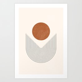 Boho Geometric Shapes, Abstract Lines and Shapes, Arch Lines, Burnt Orange - Mid-century Sun Art Print
