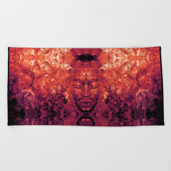 Brother Meditation - red purple Beach Towel