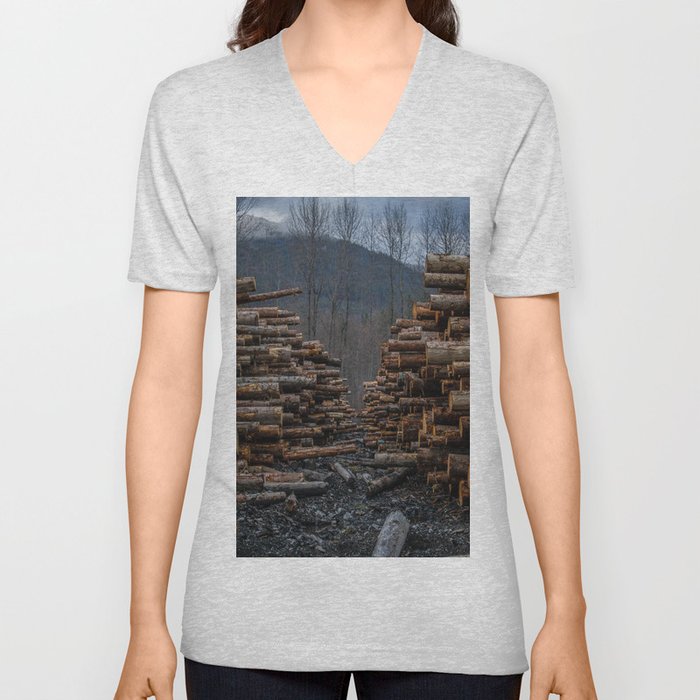 Logging in Darrington V Neck T Shirt