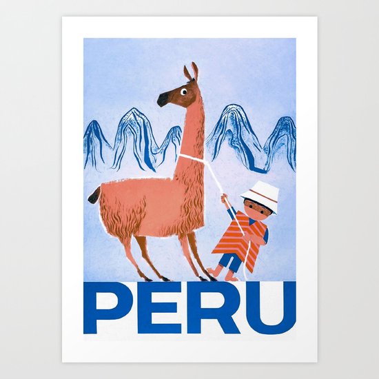 Llama And Young Boy Peru Retro Vintage Travel Poster Art Print By Vintagevault Society6