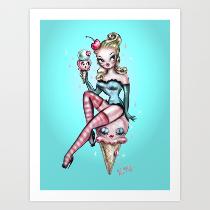 Ice Cream Pin Up Doll Art Print By Miss Fluff Society6 5838