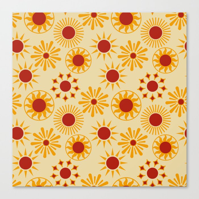 Mid Century Retro Sun Pattern - Carnelian and Orange Canvas Print by ...
