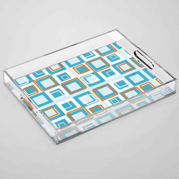 Modern Blue Squares with Mid-Century Vibes Acrylic Tray