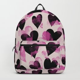 Pink, Black And Beige Heart Stamped Valentines Day Anniversary Pattern Backpack