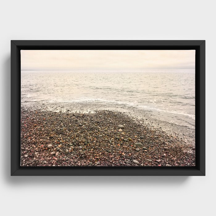 Dungeness Shoreline, Pebble Beach, Washington Seascape, Juan de Fuca, Coastal Photography Framed Canvas