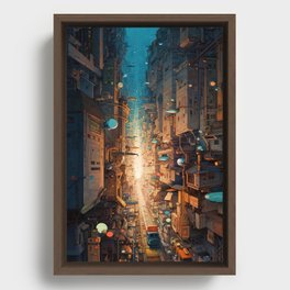 Crowded City painting Framed Canvas