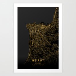 Beirut, Lebanon - Gold Art Print
