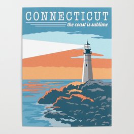 connecticut the coast is sublime vintage postcard Poster