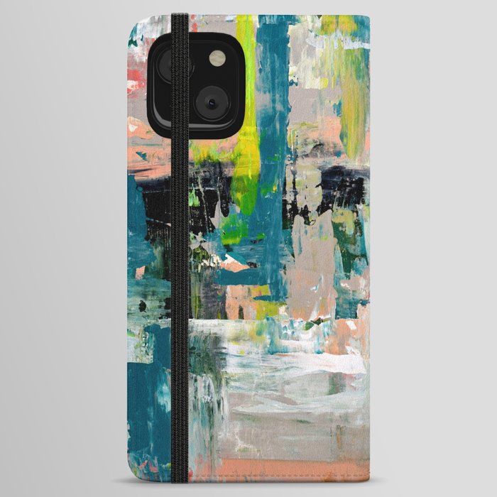 Imagine: A bright abstract painting in green, pink, and neon yellow by Alyssa Hamilton Art iPhone Wallet Case