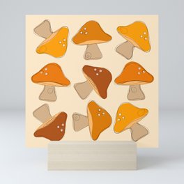 Mushroom Retro Orange Design  Mini Art Print