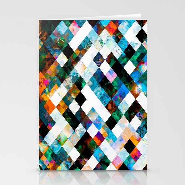 geometric pixel square pattern abstract background in green blue brown Stationery Cards