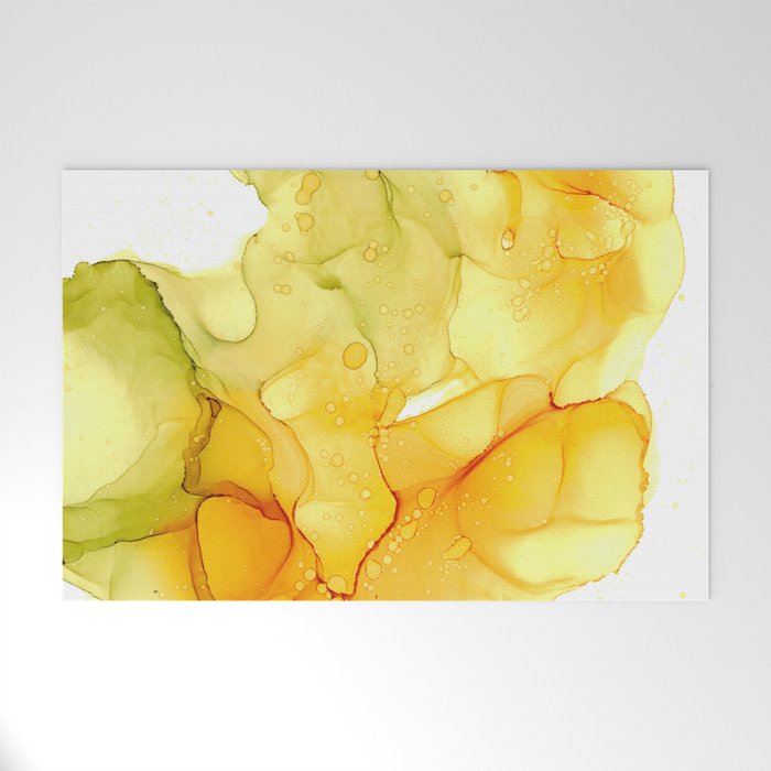 Yellow Green Abstract 32922 Modern Alcohol Ink Painting by Herzart Welcome Mat