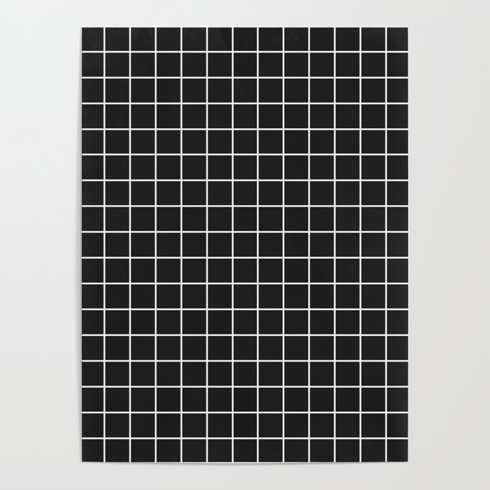 Eerie black - black color - White Lines Grid Pattern Poster by Make it