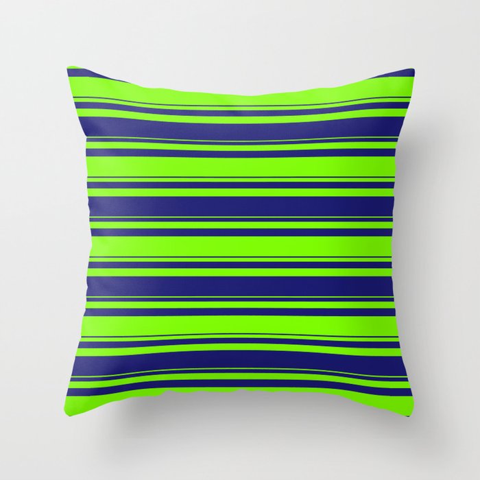 Green and Midnight Blue Colored Lines/Stripes Pattern Throw Pillow