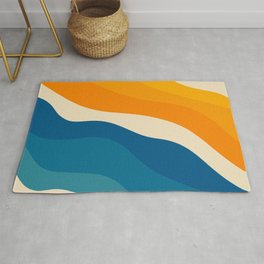 Minimalist abstract waves Rug | Digital, Mid Century, Blue, Abstract, Ocean, Graphicdesign, Minimalist, Orange, Modern, Summer 