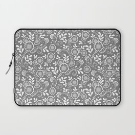 Grey And White Eastern Floral Pattern Laptop Sleeve