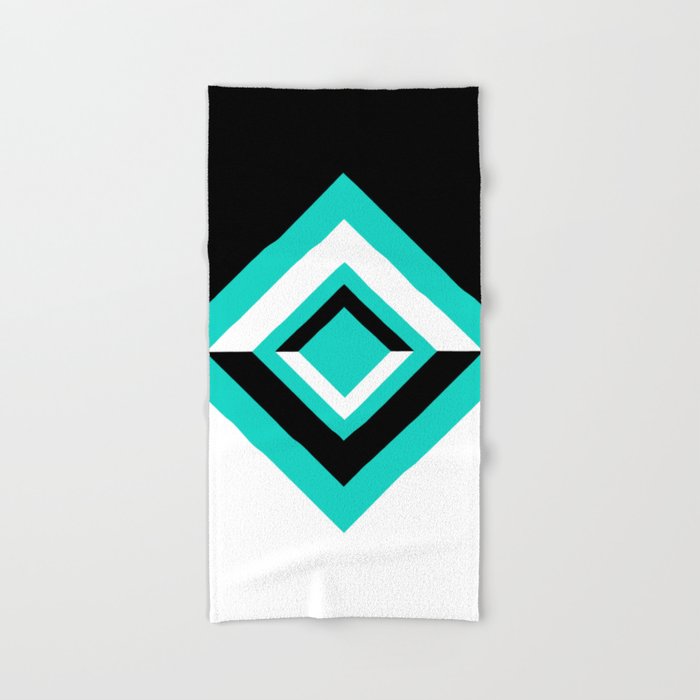 Teal Black and White Diamond Shapes Digital Illustration - Artwork Hand & Bath Towel