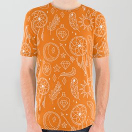Orange And White Hand Drawn Boho Pattern All Over Graphic Tee