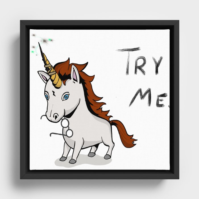 Try Me Unicorn Framed Canvas