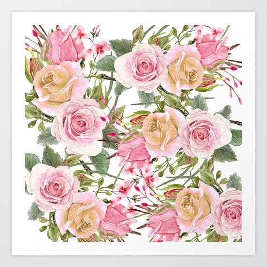 Watercolor Roses #1 Art Print
