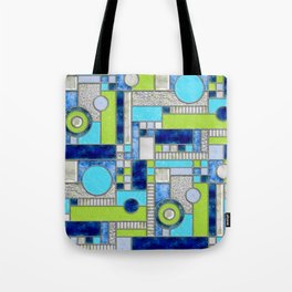 Stained Glass Window - Color Blocking - Aqua Blue Green Tote Bag