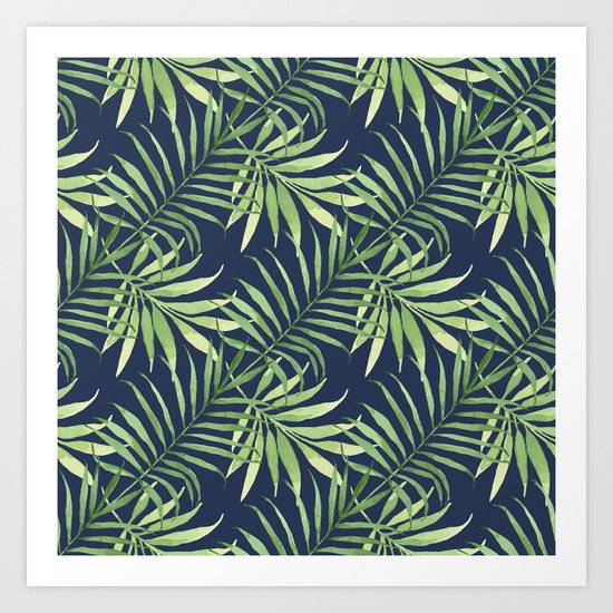 Tropical Branches on Dark Pattern 05 Art Print