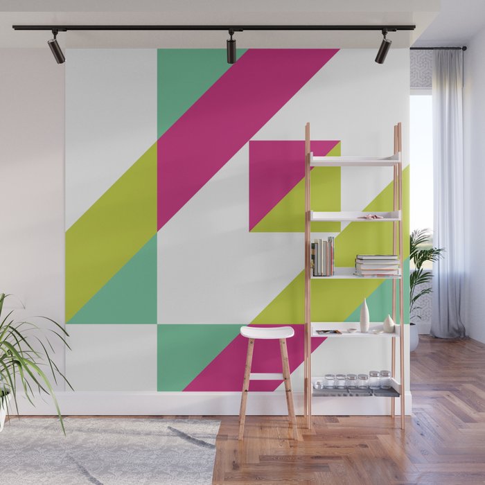 Hot Pink and Neon Chartreuse Color Block Wall Mural