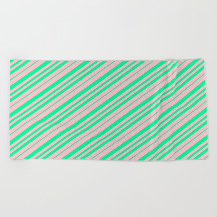 Pink & Green Colored Lined Pattern Beach Towel