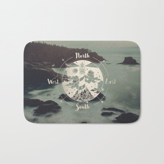 Lighthouse Compass Forest Ocean Bath Mat