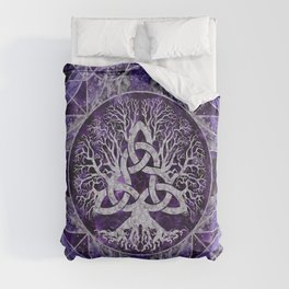 Tree of life with Triquetra Amethyst and silver Duvet Cover